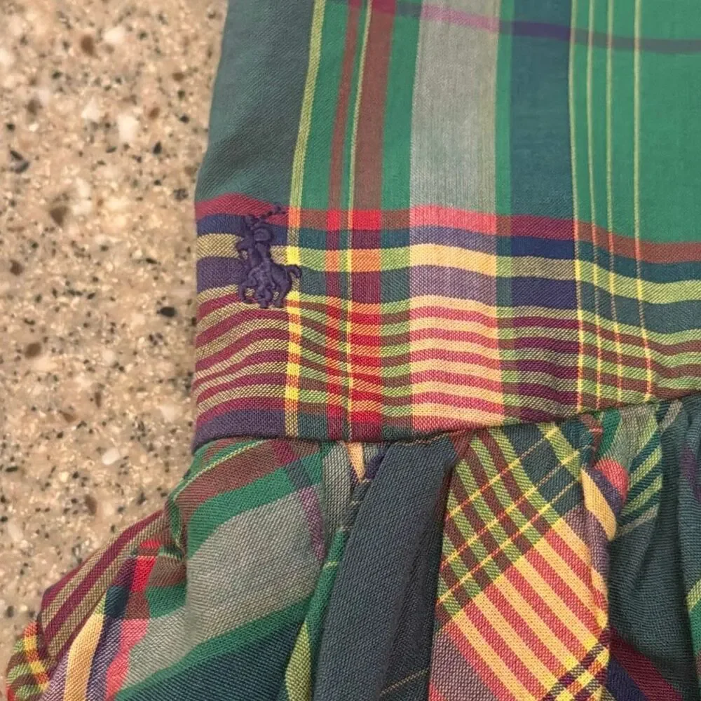 RALPH LAUREN Girls Plaid Ruffle Tank Top Madras Preppy Sleeveless